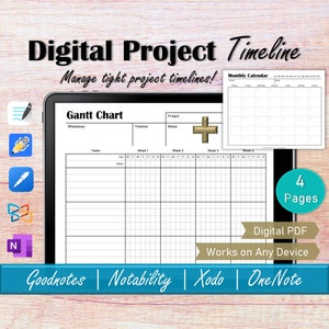 Digital Project Timeline Gantt Chart Template , GoodNotes Project Management Tracker, OneNote Project Planner, Project Schedule Calendar