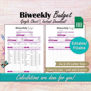 Editable Biweekly Budget By Paycheck, Google Sheet Budget Spreadsheet, Monthly Paycheck Budget Template, Paycheck to Paycheck Budget Tracker