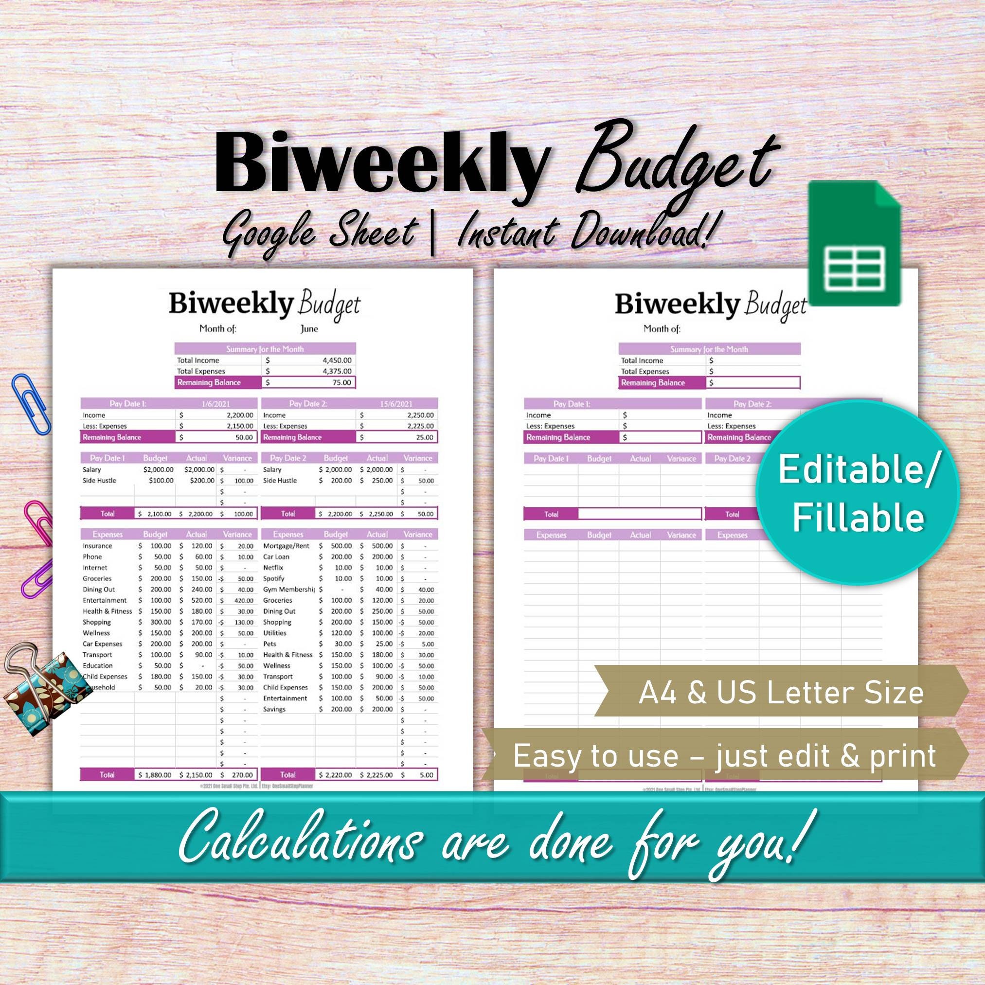 Editable Biweekly Budget by Paycheck Google Sheet Budget Etsy