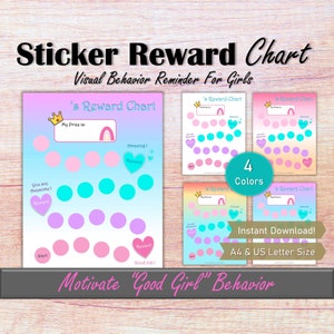 Könnte beinhalten: Ein druckbarer Sticker-Belohnungs-Chart für Mädchen mit einem Regenbogen, einer Krone und Herzen. Der Chart hat 4 Farben und ist in A4 und US-Letter-Größe erhältlich. Er sagt "Mein Preis ist", "Du bist toll!", "Fantastisch!", "Gut gemacht!" und "Belohnung".