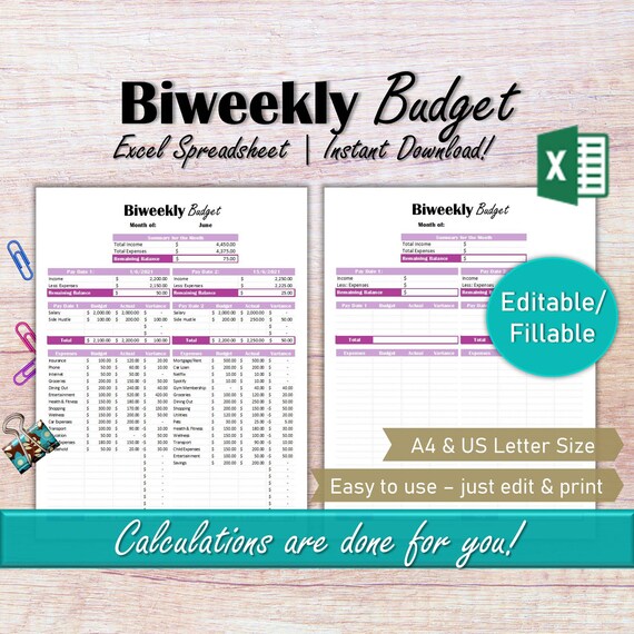 Editable Budget by Paycheck Spreadsheet, Biweekly Budget Template, Monthly Paycheck Budget Tracker, Paycheck to Paycheck Budget Printable