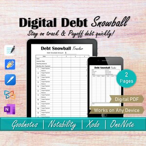 Digitale schuldensneeuwbaltracker, schuldenafbetaling Schuldbetalingsplanner, persoonlijke financiën Ipad budgetplanner, Goodnotes creditcardtracker