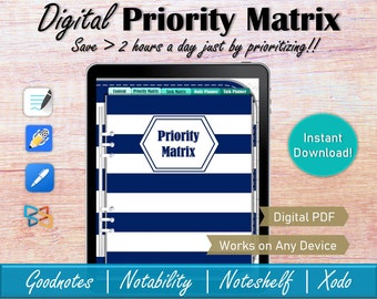 Digital Eisenhower Priority Matrix Goodnotes Planner, Project Time Management Planner, Good Notes Procrastination Planner Master Task List