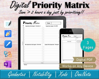 Digital Priority Matrix Ipad Planner, Goodnotes Eisenhower Matrix Daily Task Planner, OneNote To Do list Work Day Organizer