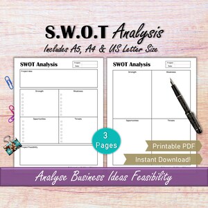 SWOT Analysis Template, Business Plan Template Printables, Business Growth Planner Inserts, Marketing Plan Template, a5 Project Planner PDF