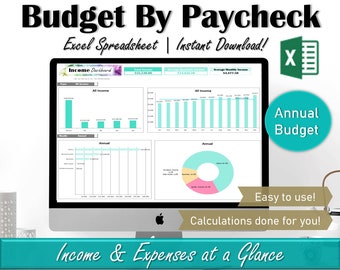 Budget per salarisbudgetsjabloon, Excel tweewekelijks budgetspreadsheet, maandelijkse budgetbladen voor persoonlijke financiën, jaarlijks salarisbudget Excel