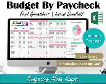 Budget per salarisbudgetspreadsheet, tweewekelijkse budgetsalaristracker, salarisbudgetsjabloon, persoonlijke financiën maandelijks budget Excel