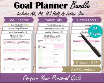 Goal Setting Workbooks Printable, 2024 Yearly Goal Planner, Goal Planner 2024, Smart Goal Getter Template, Goal List Yearly Review PDF