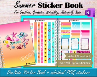 Zomer OneNote digitale planner stickers, tropische juni planner kit - boek log sticker gewoonte tracker stickers productiviteit planner stickers
