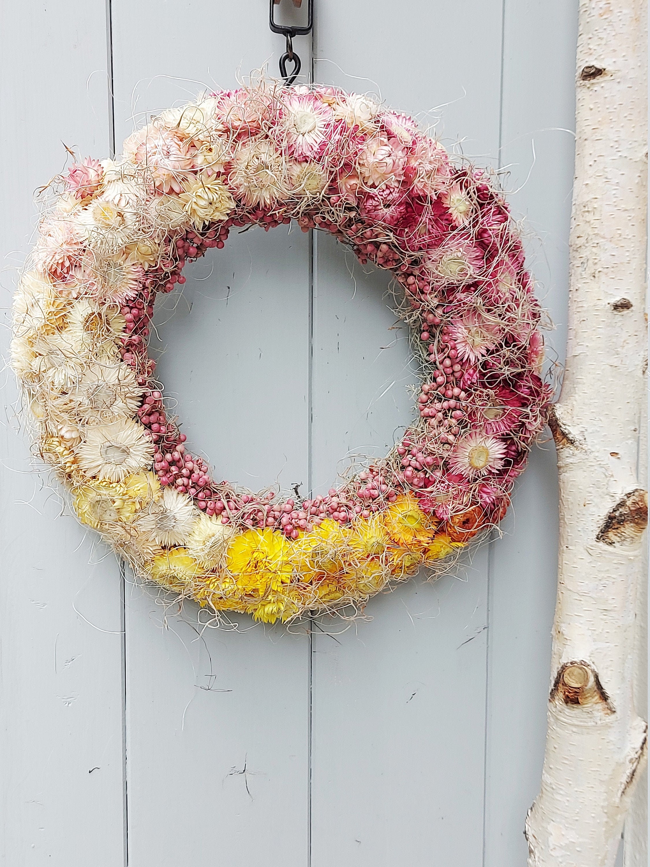 Couronne de Fleurs Séchées Paille | D 35 cm Décoration Murale Cadeaux Printemps Fête Des Mères