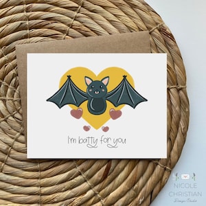 I’m batty for you Halloween card, Halloween Valentine’s Day card, funny Halloween love card, batty for you card, cards for husband wife