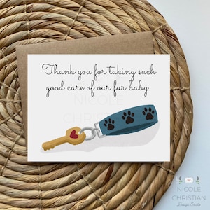 Pet sitter thank you card, pet card, pet lover card, thank you card, A2 Size blank greeting card