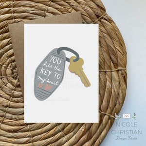 You hold the key to my heart A2 size illlustrated card, Valentine’s Day pun card, funny card for friend husband boyfriend wife girlfriend
