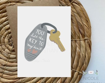 You hold the key to my heart A2 size illlustrated card, Valentine’s Day pun card, funny card for friend husband boyfriend wife girlfriend