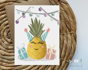 Pineapple party celebration card, cute pineapple birthday card, A2 size blank card