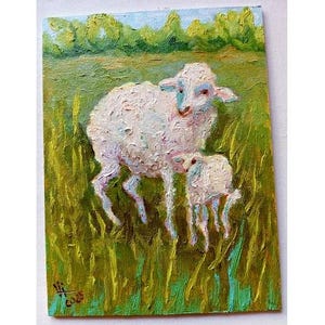 Sheep Painting Lamb Painting Oil Animal Painting Oil Painting Original Art Small By Vira 6/8 inches  board