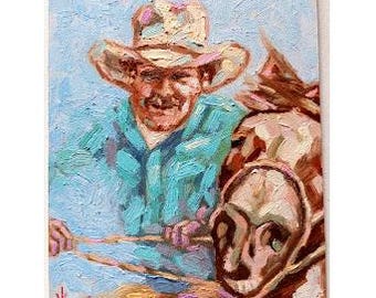 Cowboy Painting, Western Cowboy Art, Original Oil Painting 6*8 inches