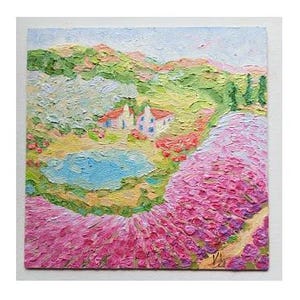 Provence Lavendelfelder Malerei Provence Lavendelfelder Original Ölgemälde Provence Lavendelfelder Pflanzen Landschaft &quot;&quot;Flug über die Provence&quot;&quot; 20x20.&quot;