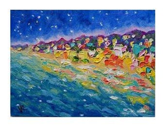Beach Painting Seascape Beach art Small oil painting Landscape Oil Painting Sea by Vira 6x8 in