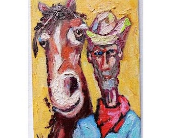 Cowboy Painting, Western Cowboy Art, Original Oil Painting 4*6 inches