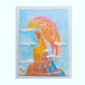 Angel painting Abstract angel painting Angel painting oil 6x8 inches gift for mom, gift forgrandma