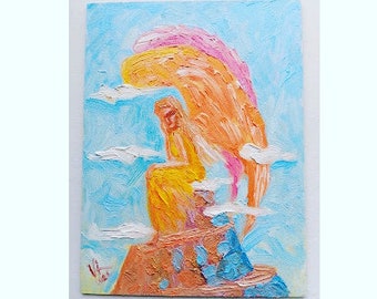 Angel painting Abstract angel painting Angel painting oil 6x8 inches gift for mom, gift forgrandma