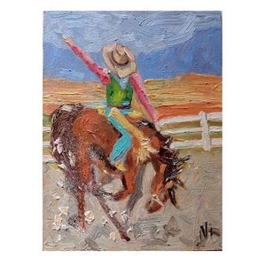 Pintura vaquera, arte vaquero occidental, pintura al óleo original 68 pulgadas imagen 1