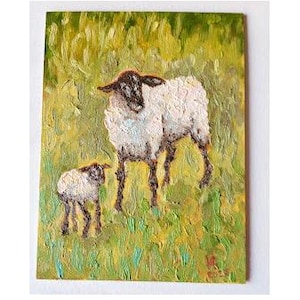 Sheep Painting Lamb Painting Oil Animal Painting Oil Painting Original Art Small By Vira 6/8 inches  board