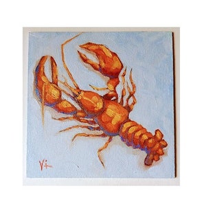 Lobster painting Lobster original oil painting Impasto art lobster sea painting 8x8 in