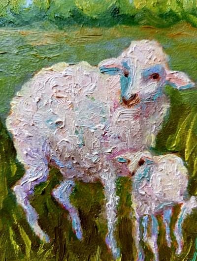 羊の絵 子羊の絵 油絵 動物の絵 油絵 オリジナルアート 小 ヴィラ作 6