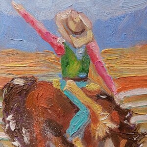 Pintura vaquera, arte vaquero occidental, pintura al óleo original 68 pulgadas imagen 2