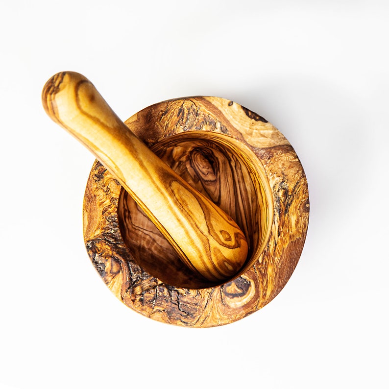 Olive Wood / Rustic Mortar and Pestle Set Etsy