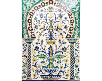 Floral Arch Hand Painted Ceramic Murals: Captivating Mediterranean Artistry 40"x24"