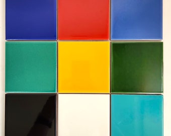 Set of 9 Ceramic Tiles 4"x4" Solid Color - Wall and Floor Decor Backsplash Kitchen Bathroom