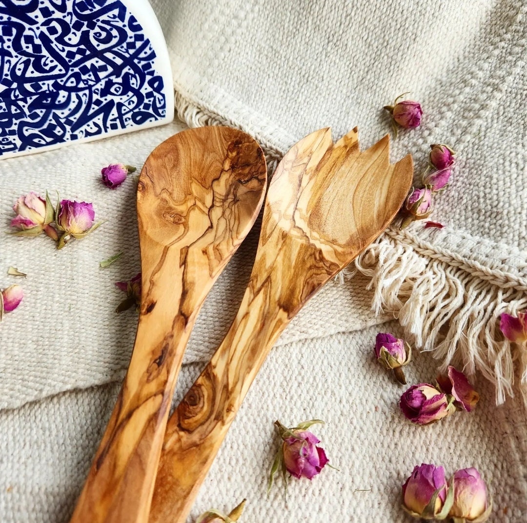 Olive Wood Utensils Cooking Serving & Mixing Set Salad Fork Etsy