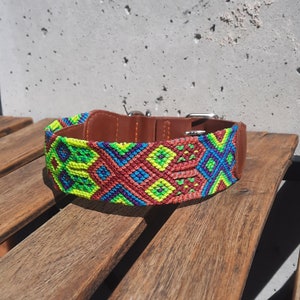L | Mexican Handmade Dog Collar | Leather Collar | Colorful Mexican Collar | Macrame Collar. LARGE