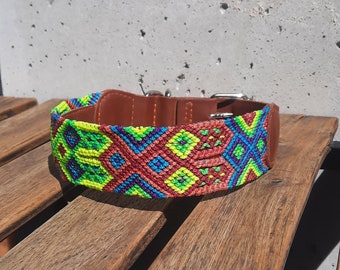 L | Mexican Handmade Dog Collar | Leather Collar | Colorful Mexican Collar | Macrame Collar. LARGE