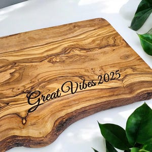 Personalized Cutting board - live edge  - Custom  - olive wood - Wedding Anniversary Gift for Couples Housewarming