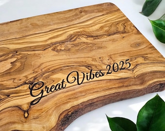 Personalized Cutting board - live edge  - Custom  - olive wood - Wedding Anniversary Gift for Couples Housewarming