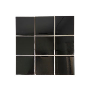 Set of 9 Ceramic Tiles 4x4 Solid Color Wall and Floor Decor Backsplash Kitchen Bathroom Black