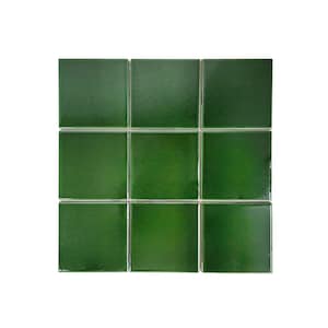 Set of 9 Ceramic Tiles 4x4 Solid Color Wall and Floor Decor Backsplash Kitchen Bathroom Emerald Green