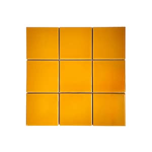Set of 9 Ceramic Tiles 4x4 Solid Color Wall and Floor Decor Backsplash Kitchen Bathroom Yellow Ochre