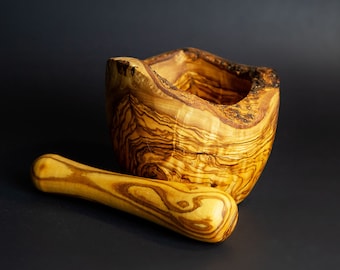 Olive Wood /  Rustic Mortar and Pestle Set