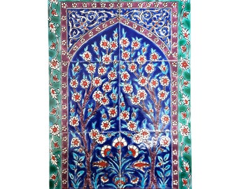 Cherry Tree Hand Painted Ceramic Murals: Captivating Mediterranean Artistry 24"x16"