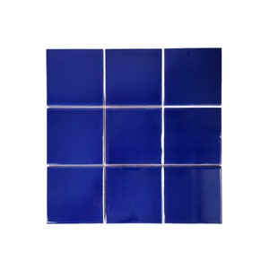 Set of 9 Ceramic Tiles 4x4 Solid Color Wall and Floor Decor Backsplash Kitchen Bathroom Royal Blue