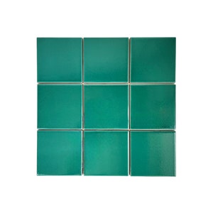 Set of 9 Ceramic Tiles 4x4 Solid Color Wall and Floor Decor Backsplash Kitchen Bathroom Teal Green