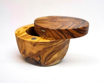 Handmade Olive Wood Salt Keeper - Unique Second Choice