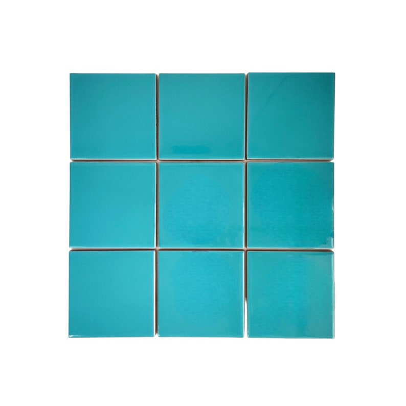 Set of 9 Ceramic Tiles 4x4 Solid Color Wall and Floor Decor Backsplash Kitchen Bathroom Vert Eau