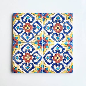 Decorative Ceramic Tiles Hand Painted Indoor & Outdoor Floor Tiles Spanish Artisan Tile Top Kitchen  Mediterranean Decorative Tiles 10x10 cm