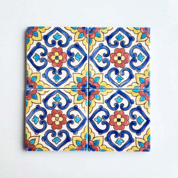 Decorative Ceramic Tiles Hand Painted Indoor & Outdoor Floor Tiles Spanish Artisan Tile Top Kitchen  Mediterranean Decorative Tiles 10x10 cm